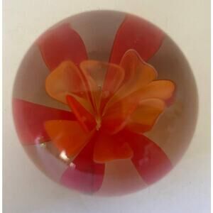 Orange Blooming Flower Glass Paperweight as in pictures
